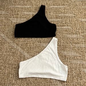 Black and white one shoulder crop top